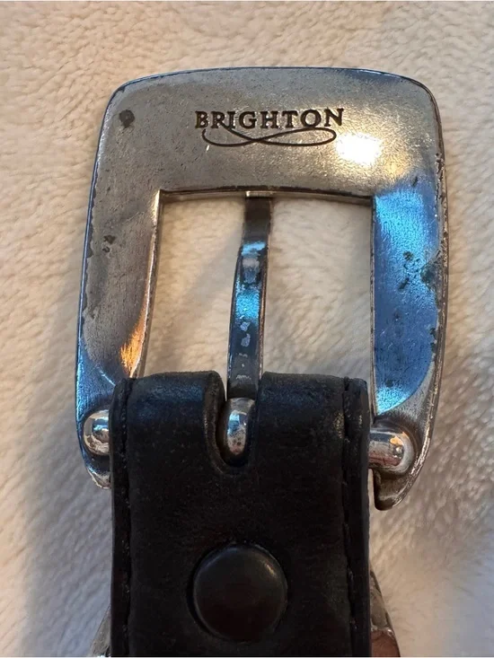 Vintage Brighton black Leather Belt with Turquoise Accents - Size 34 - Picture 3 of 7